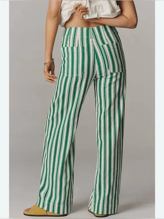 Anthropologie Maeve The Collette Striped Wide Leg in Green - Picture 4 of 4